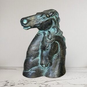 Vintage SYROCO Wood Horse Bust Statue Green Patina Finish MCM 7" Tall USA